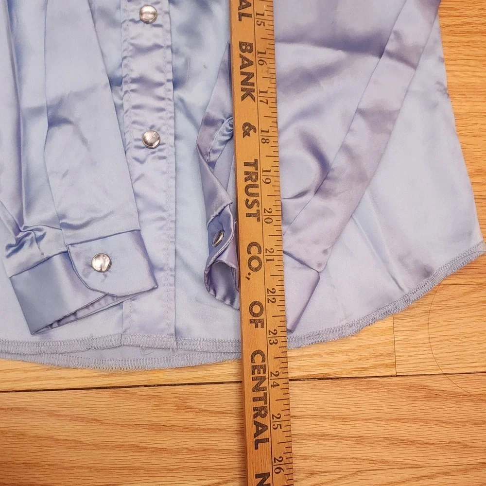 Wrangler Satin Western Shirt‎ Periwinkle Blue Pearl Snaps Girls Size 14 Vintage